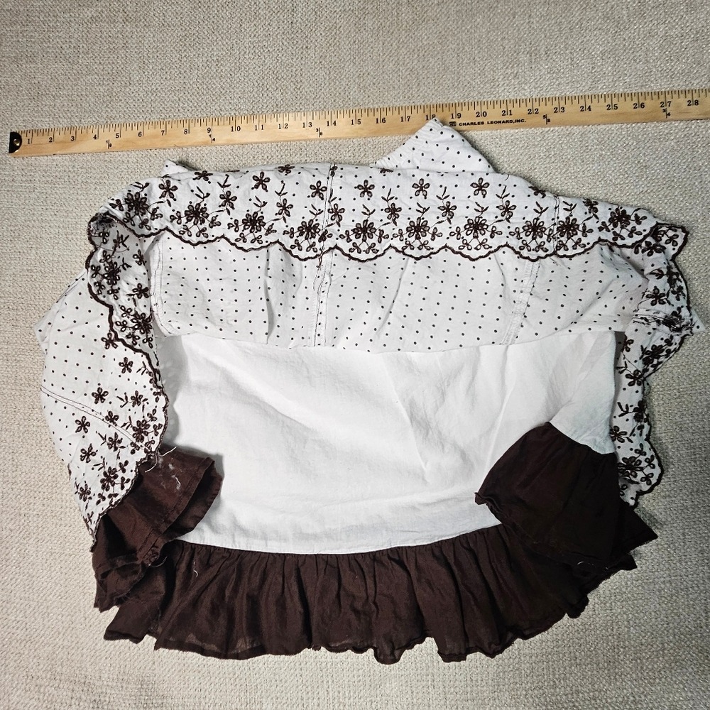 Joe Benbasset White Brown Floral Embroidered Lined Babydoll Skirt SM - Picture 9 of 11